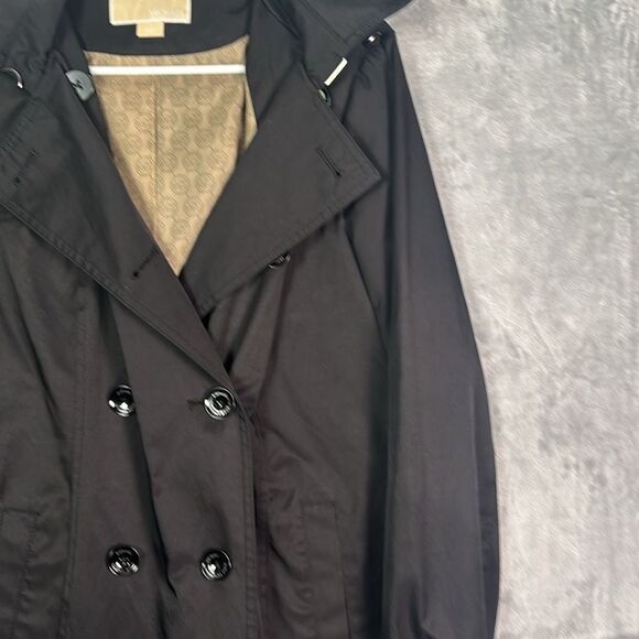 Michael Kors Black Hooded Front Button Trench Jacket Coat Size Small - Picture 4 of 10